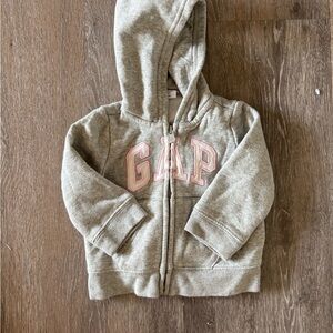GAP Kids Light Gray Hoodie with Pink Logo